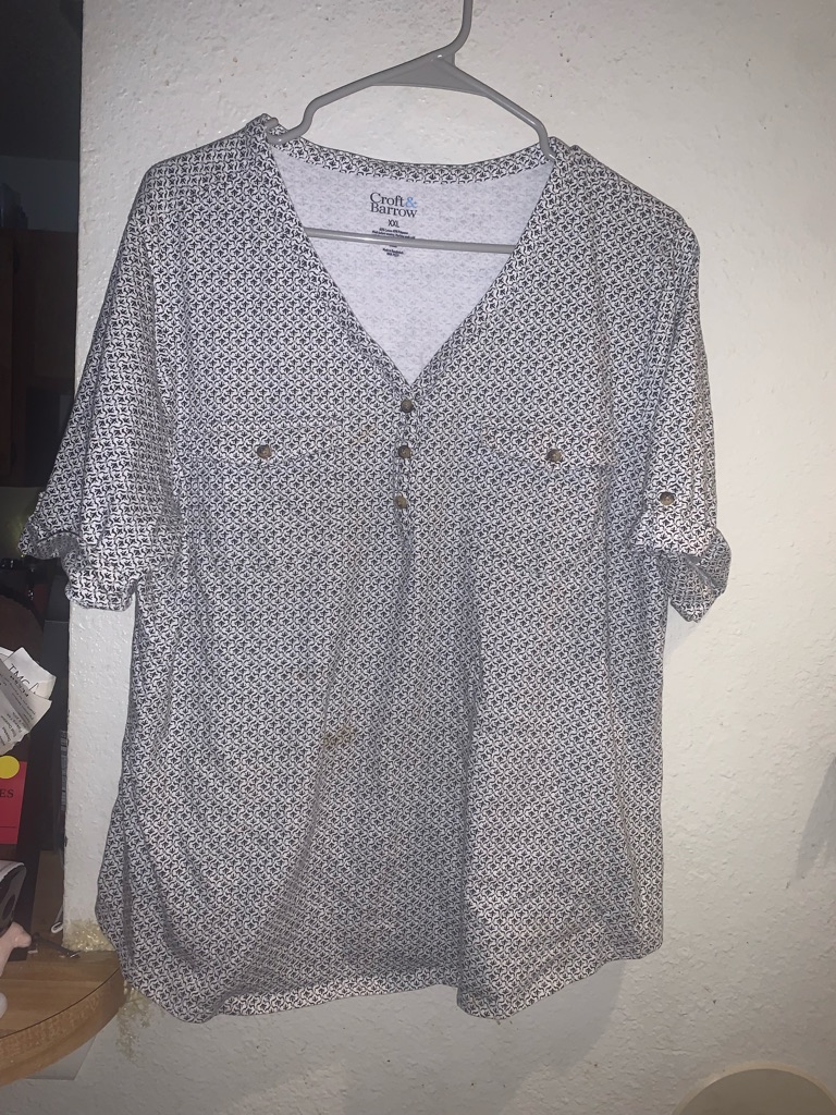 Croft & Barrow Black And White Geometric Henley Top